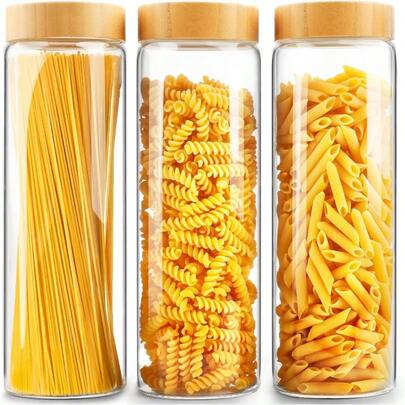 Glass Jars With Airtight LidGlass Jar With Bamboo Lid Glass Canisters With Airtight Lids 3 Pack 80oz Glass Cereal Containers Storage Glass Cookie Jars Pasta Containers Screw On Kitchen Jars