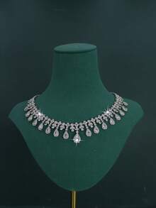 5pcs Luxury Royal Style Bridal Wedding Jewelry Set, Includes Necklace, Bracelet, Earrings, Ring, Handcrafted With White Cubic Zirconia, Suitable For Daily Wear And Wedding, Comes With Gold Gift Box, Christmas Gift - Teardrop Suit - View 5