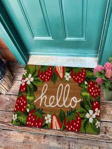 1pc Strawberry & Floral Pattern Doormat, Small Rug Suitable For Holiday Decor, Daily Decor, Room, Living Room, Bedroom, Kitchen, Office, Vintage Farmhouse Indoor/Outdoor Entrance Mat, Autumn/Winter Front Door Mat, Outdoor Doormat, Porch Mat, Entryway Mat