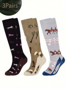 3 Pairs Of Women's Riding And Knee,High Socks, Comfortable Outdoor Women's Socks, Animal Party Riding Gifts, Socks For Horse Lovers, Novelty Socks For Mothers, Girlfriends, Ladies, Men, And Teenagers, New Knee,High Socks With Horse Patterns, Christmas Gifts, Party Gifts., Y2k, Cozy Socks - Multicolor - View 4