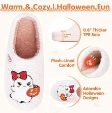 Cozy Plush Halloween Pumpkin Slippers, Non-Slip Fluffy Design - Ghost Pumpkin - View 10