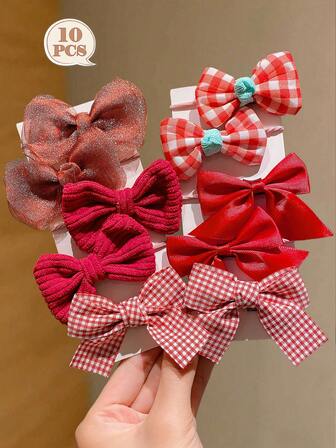 10 件装女孩可爱花朵蝴蝶结发带，甜美公主发饰发圈，适合日常使用