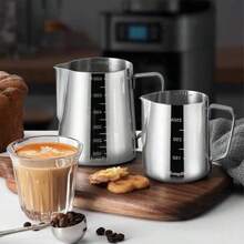 Stainless Steel Milk Frother, Coffee Milk Foam Maker, Milk Frothing Pitcher With Measurement Lines, Professional Milk Frother - Silver - View 6