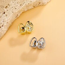 1 件独特的小众空心金属美元符号嘻哈牙齿首饰，时尚派对节日配饰，男女通用