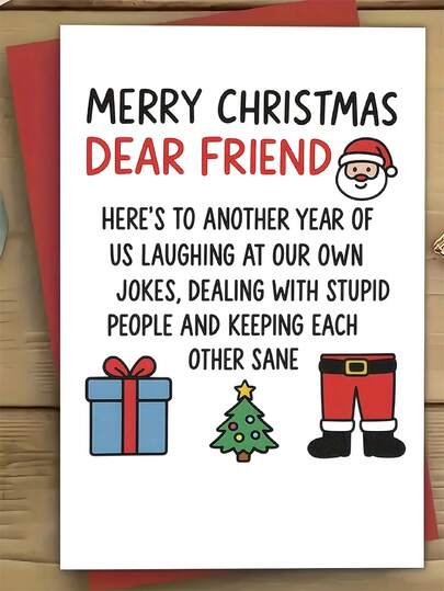 1 张带有讽刺信息的有趣圣诞贺卡 - “圣诞快乐”贺卡，以圣诞老人、礼物和圣诞树为特色 - 为朋友、闺蜜、同事提供幽默的节日问候 - 有趣的办公室派对邀请函 - 无需电池 - 完美的成人圣诞礼物、节日文具、卡通插图、优质卡片纸、闺蜜礼物