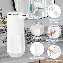 Despachador de Jabon Liquido sin Contacto, 350ml USB Recargable Automatico Dispensador Jabon Baño, Sensor IR Inteligente Dispensador de Shampoo con 4 Velocidades Ajustables, para Baño, Cocina (Espuma) - Espuma - Ver 7