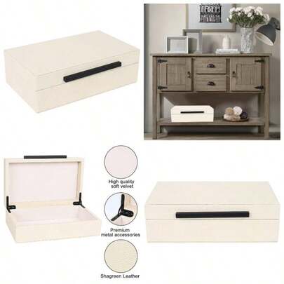- Caja decorativa de piel sinttica Shagreen, caja de almacenamiento de recuerdos y memoria, joyero organizador, 11 pulgadasx 6.5x 3.6, estilo minimalista, gris, para hogar moderno