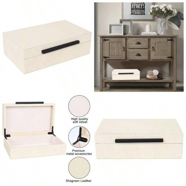 - Caja decorativa de piel sinttica Shagreen, caja de almacenamiento de recuerdos y memoria, joyero organizador, 11 pulgadasx 6.5x 3.6, estilo minimalista, gris, para hogar moderno