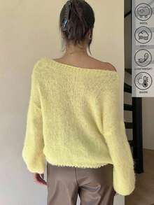 2025 Moda Nueva Ropa de Otoño para Mujer, Ropa de Invierno, Ropa Francesa, Blusas para Salir, Uso Diario, Estilo Callejero, Oficina Casual, Uso Diario, Elegante, Ropa de Moda y Romántica, Ropa Y2K, Suéter Holgado de Hombros Descubiertos de Mujer - Mezcla de Lana, Suave y Cálido, Ligero, Suéter de Cuello Alto Amarillo de Manga Larga, Suéter de Otoño, Suéter de Invierno, Suéter Holgado, Suéteres de Halloween, Suéteres Navideños