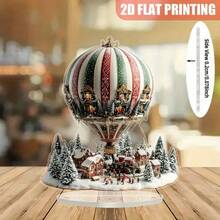 2D Flat Seasonal Gift, Charming Acrylic Village Decor With Colorful Houses, Hot Air Balloons & Holiday Trees - Printed Holiday Tabletop Display, Home Office Living Room Cabin Decoration - Multicolor - View 1