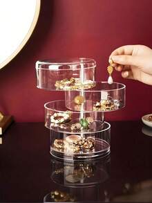 1pc 3/4/5 Tier 360° Rotating Acrylic Jewelry Box, Transparent Rotating Jewelry Organizer, Jewelry Stand, Large Capacity Makeup Storage Rack, Multi-Functional Storage Shelf, Women Transparent Storage Cabinet, Travel Essential Gift, Suitable For Hair Accessories, Earrings, Bracelets, Necklaces, Jewelry Box, Valentine's Day Gift, Halloween Gift, Back To School Gift, Back To School Essential - Clear - View 7