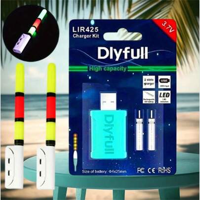 Çift Çanlı, Çift Delikli Şarj Cihazları ve 2 Şarj Edilebilir Pil Paketi ile Donatılmış Yüzen Balıkçılık Elektronik Olta Kamışı USB Şarj Cihazı Aydınlatmalı Şamandıra Işığı Şarj Edilebilir CR425 LIR425 3.7V Lityum Pil Gece Balıkçılığı Ekipmanı