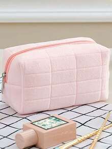 1pc Striped Makeup Storage Bag, Fashionable Striped Storage Bag, Large-Capacity Stationery Storage Pencil Case, Zipper Storage Makeup Bag, Convenient Toiletries Storage Bag, Dressing Table Makeup Brush Storage Bag