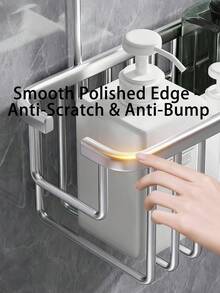 悬挂式淋浴架收纳架 - 无需钻孔淋浴收纳架，带挂钩，防锈防水铝合金浴室架 - 彩色 - 查看 9