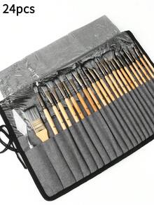 opeth 24pcs Professional Painting Brush Set, Including Canvas Brush Holder, Suitable For Oil Painting, Acrylic Painting And Watercolor Painting, Professional Art Brush Kit