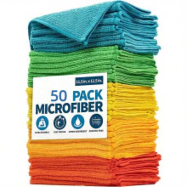 Ensemble de chiffons de nettoyage en polyester, 25 x 25 cm, 200 g/m², convient à diverses surfaces, sans rayures, tissu brillant, idéal pour une utilisation extérieure, salles de bains, cuisines et patios - Serviettes super absorbantes.