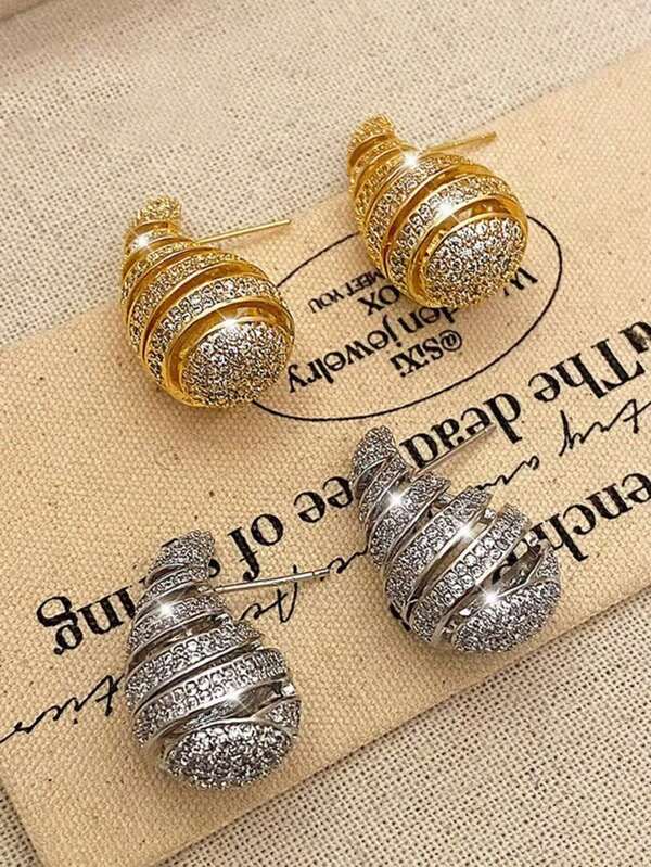 1 Pair Exaggerated Water Drop Spiral Rhinestone Earrings, Niche Design, Elegant And Luxurious Earrings For Women
