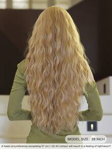 7JHH WIGS 28 Inch Loose Long Wave Blonde Wig For Fashion Women Gorgeous Middle Part Wavy Wig, Soft Synthetic Heat Resistant Fiber Hair Dark Golden Replacement Wigs For Girls Daily Wear, Music Festival Party Use - Gold - View 3