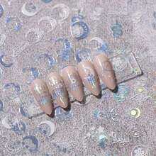 Mystical Nail Art Stickers Decals Set Of 4, Geometric Fantasy Theme With Glitter, PET Self-Adhesive Embellishments, Moon Stars Eye Snake Irregular Shapes, Shimmery Finish, Single-Use Plastic Surface Decals - 彩色 - 查看 8