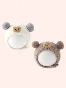 婴儿熊耳帽，毛绒冬季帽子，适合男婴和女婴