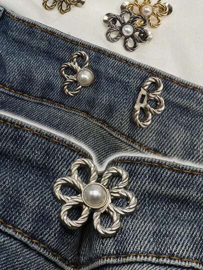 2個/1ペア 新型メッキ花びらウエストシンチャーバックル - ジーンズ/スカート用調整可能ウエストサイズ、ズボンのずれ防止、ネジ不要、ファッション花びらウエストバックル、取り外し可能な縫い付けなしウエストバンドボタン、ウエストシェイプアップ便利ツール