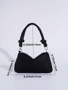 水钻装饰手提包，优雅的手拿包，适合参加舞会、派对和活动，可容纳手机、口红和其他必需品 - 黑色 - 查看 9