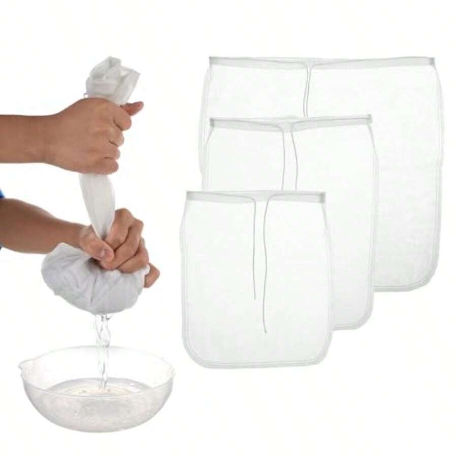 3 Pcs Nut Milk Bag  Strainer Nut Bags Reusable Multiple Usage  Strainer Bag For Straining Almond Soy Milk Greek Yogurt Professional Cold Brew Coffee Tea Beer Celery Juice Fine Nylon Mesh# DOUYYY