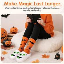 Cozy Plush Halloween Pumpkin Slippers, Non-Slip Fluffy Design - White Green - View 11