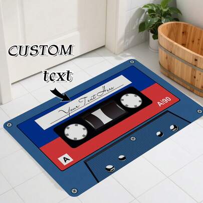 Een vloerkleed met een op maat gemaakt cassettebandjespatroon, een gepersonaliseerd vloerkleed met een jaren 90 muziekmixtape, een retro vloerkleed, een uniek en creatief cadeau voor muziekliefhebbers, perfect voor verjaardagen, Kerstmis, Thanksgiving, Halloween en andere speciale gelegenheden.