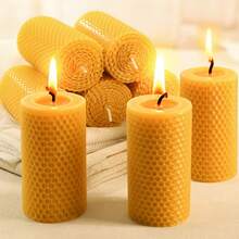 4/6pcs Handmade Rolled Beeswax Candles, Handcrafted Honeycomb Beeswax Pillar Candles, Bee Farm Gifts, Suitable For Candle Lovers, Home Decor, Christmas Decoration (4 X 10cm)