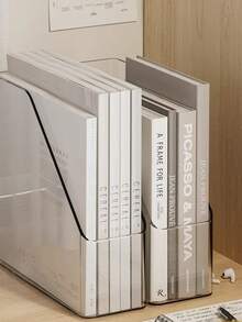 3pcs Transparent Desktop File Organizer - Multi-Purpose Bookshelf & Stationery Storage Box With Non-Slip Base, Clear Acrylic Document Holder - For Office Desk, Home Study, School Supplies Organization - Modular Paper Tray - Workspace Declutter Tool - Book Display Stand - Office Essentials - Minimalist Desk Organizer,Back To School