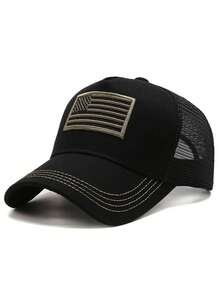 1入男士可調式美國國旗刺繡棒球帽，防曬，適用於春夏旅行和海灘假期 - 黑色 - 查看 4