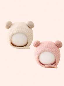 婴儿毛绒冬季无檐便帽，适合男婴和女婴