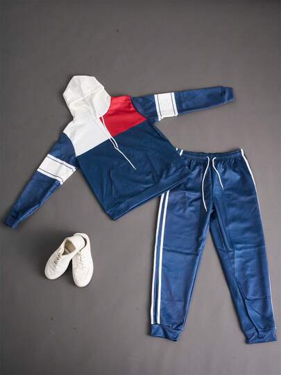 Conjunto de sudadera con capucha y pantalones de chandal casuales para hombre con estampado digital - Poliéster, lavable a máquina, perfecto para salidas de primavera/otoño