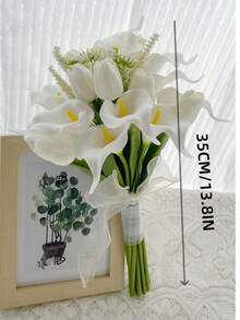 新娘手捧花伴娘手捧花真触感马蹄莲人造花婚礼新娘手捧花插花装饰、婚礼摄影道具新娘手捧花 - 白色 - 查看 13