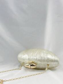 时尚简约大理石纹亚克力手提包，优雅个性鹅蛋小众手拿包，链条单肩包 - 香檳色 - 查看 5