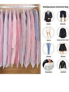 1/5pcs Translucent White PEVA Hanging Garment Storage Bags, Breathable Suit Covers, Unisex, Full-Length Zipper, Anti-Moth Anti-Dust Clothing Protector, Suitable For Winter Coats, Dresses, Suits, Closet Storage, Modern Minimalist Design Set - Multicolor - View 8