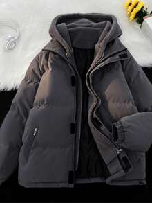 New Fake Two Piece Cotton Jacket For Men In Winter, Loose And Casual, Thickened Polar Fleece Cotton Coat, Hooded Cotton Coat, Quilted Coat, Men's Skiing, Thickened Windproof Down Jacket, Men's Fake Two Piece Cotton Jacket - Xám - Xem 3