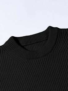 ANDREILEE 男士休闲纹理圆领毛衣，宽松保暖套头衫，适合春、秋、冬三季穿着。 - 黑色 - 查看 5