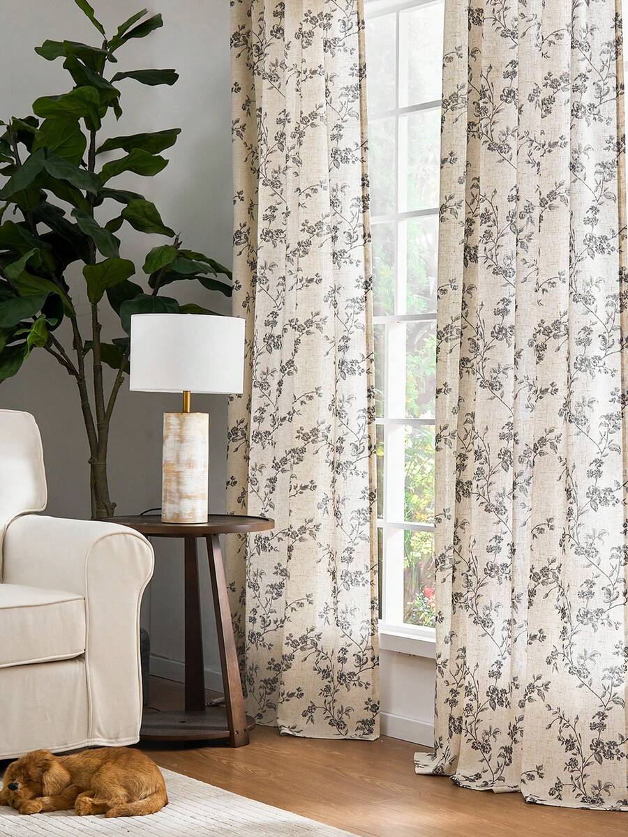 2 Pcs Beautiful Floral Design Sheer Curtains, Softness Cozy Privacy Curtains, Great Quality Elegant Vintage Gorgeous Curtains, Pretty Colors And Well Made Lightweight Curtains - 黑色 - 查看 1