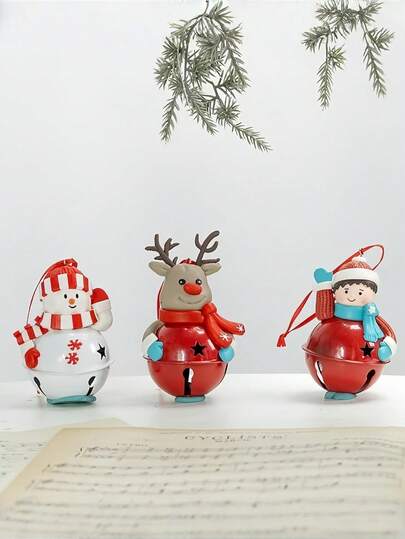 3pcs Christmas Theme Doll Bell Pendants, Exquisite Handmade Metal Christmas Bell Pendants, Perfect Decorations For Christmas And New Year Parties, Suitable For Christmas Tree Hangings, Gift Packaging, Home/Shopping Mall/Restaurant/Bar Holiday Decorations, Door, Window, Wall Hanging Bells, Holiday Gifts DIY Holiday Decorations, Light And Charming Holiday Decorations, Creating A Warm Holiday Atmosphere