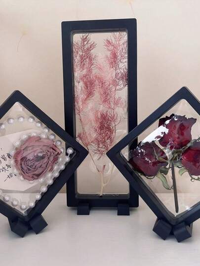 1Pc Modern Simple Dried Flower Photo Frame (Plastics)Dried Flower 3D Photo Frames DIY Display Stand Decorative Floating Photo Frame(Not Glass)Frame (Excluding Flowers)