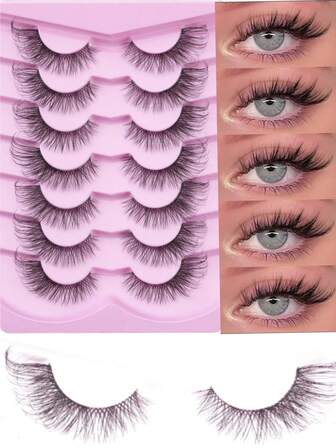New 7pairs Cat Eye Lashes Natural Long Clear Band Lashes Winged End Eye Elongated Eyelashes Faux Mink Eyelashes Fox Eye Makeup False Eyelashes Cosplay False Eyelashes Makeup