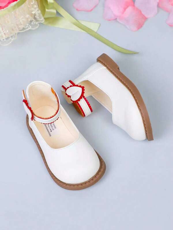 New Baby Princess Shoes, Classic Black Shoes With Versatile Design, Red Heart-Shaped Buckle And Lace Trim, Cute And Charming, Suitable For Various Children's Outfits