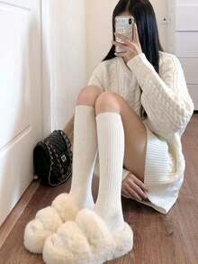 1/3 أزواج جوارب طويلة للركبة للنساء، للربيع/الخريف، جوارب للساق للسيدات، تنفس وعدم الانزلاق، مخسس، جوارب متوسطة الطول، أحادية اللون