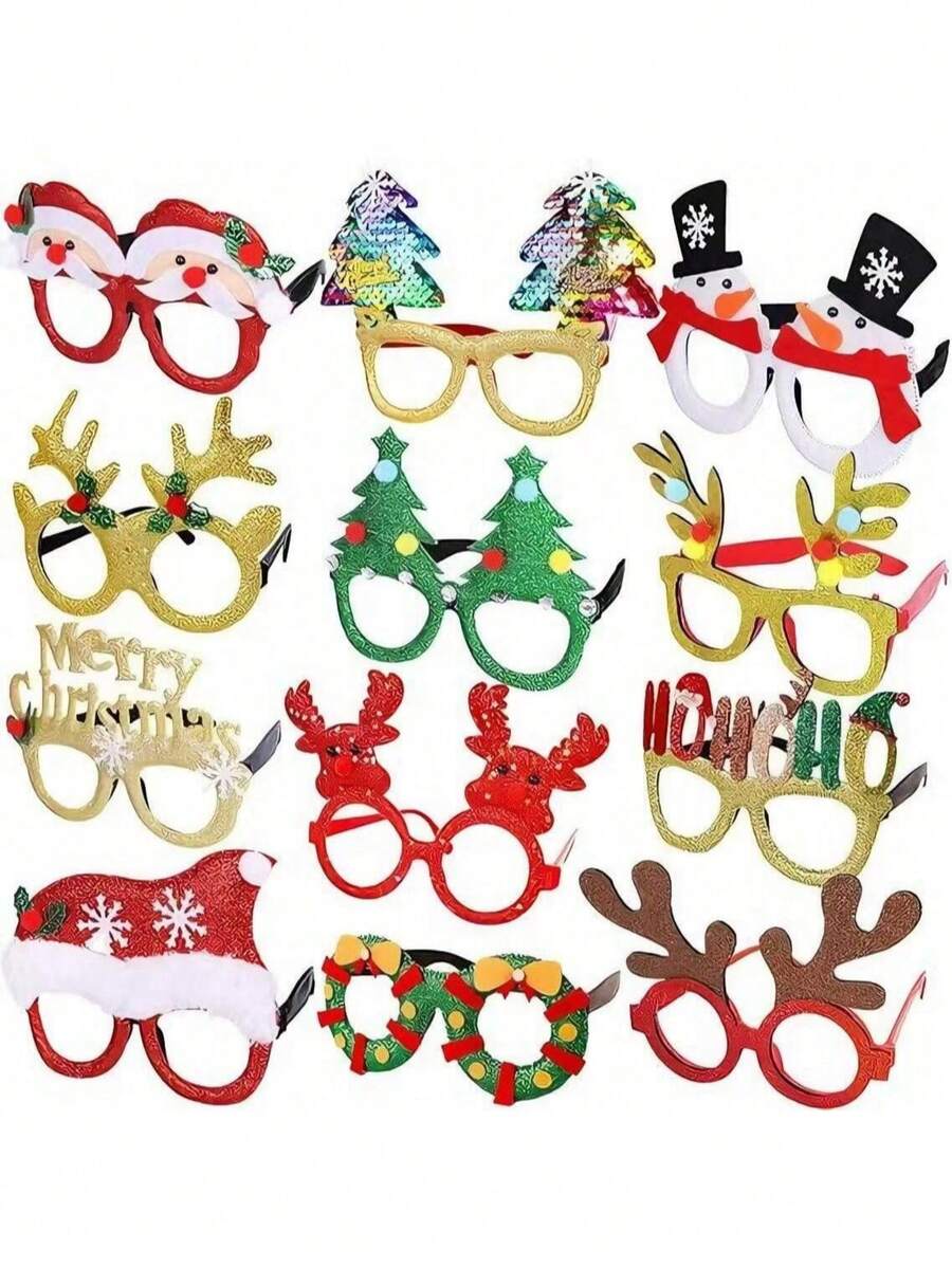 6 pièces - Lunettes en papier amusantes en forme de Père Noël, sapin de Noël, élan - Faveurs de fête pour accessoires de photomaton et décorations de Noël - Accessoires de nouveauté pour les célébrations des fêtes, décorations de Noël, cadeaux de Noël, lunettes de Noël pailletées, montures de lunettes de fête des fêtes, accessoires de décoration de Noël, lunettes de costume pour les fêtes de Noël (style aléatoire)