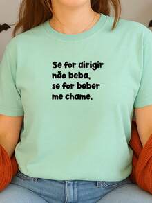 Women's Babylook Printed T-Shirt Phrases If You're Going To Drink Call Me 100% Cotton Various Funny Phrases - 薄荷綠 - 查看 2