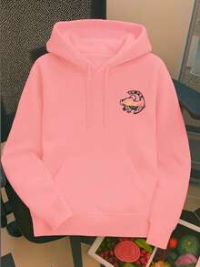 Sudadera con capucha gruesa para mujer Unitalla  con estampado , de estilo casual y sencillo, adecuada para otoño/invierno - Rosa - Ver 2