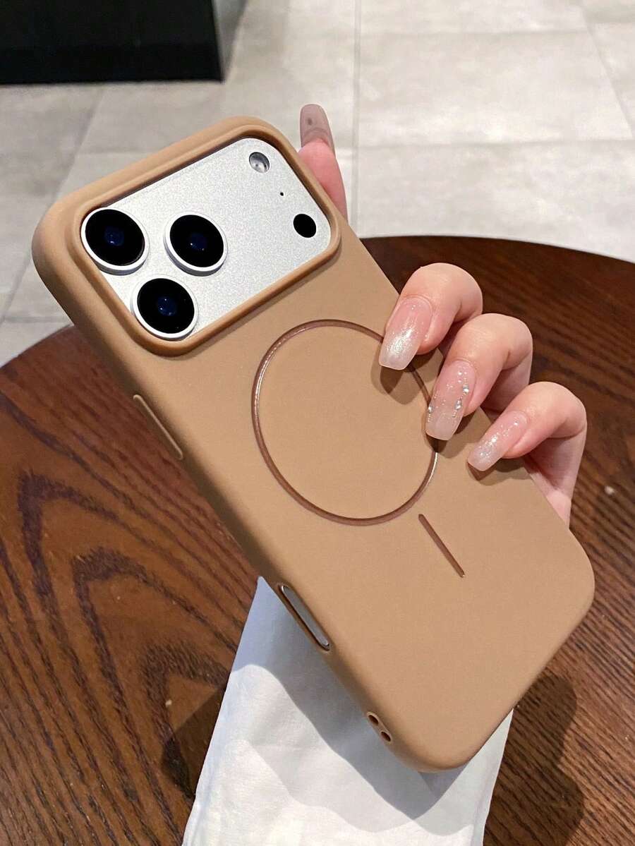 1 pieza Funda magnética minimalista de silicona líquida mate compatible con iPhone 16 15 14 13 12 Pro Max Plus, carga inalámbrica, funda trasera de silicona suave - Marrón - Ver 1