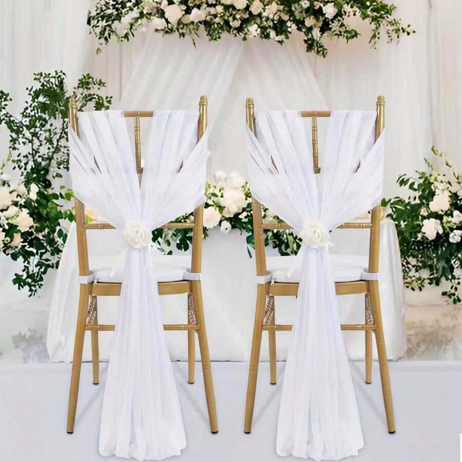 1pc/5pcs/10pcs/20pcs Cheese Cloth Chair Sash, Wedding Aisle Decor Chair Bow Sash Design, Universal Chair Cover Sash For Wedding Reception Party Hotel Event Decoration
